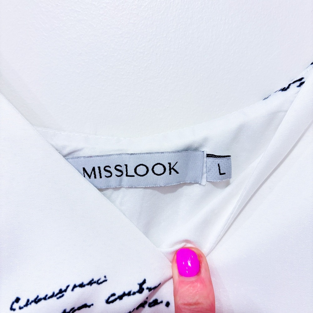 MISSLOOK White Text Print Midi Dress Cotton Blend‎ Large - Picture 5 of 6
